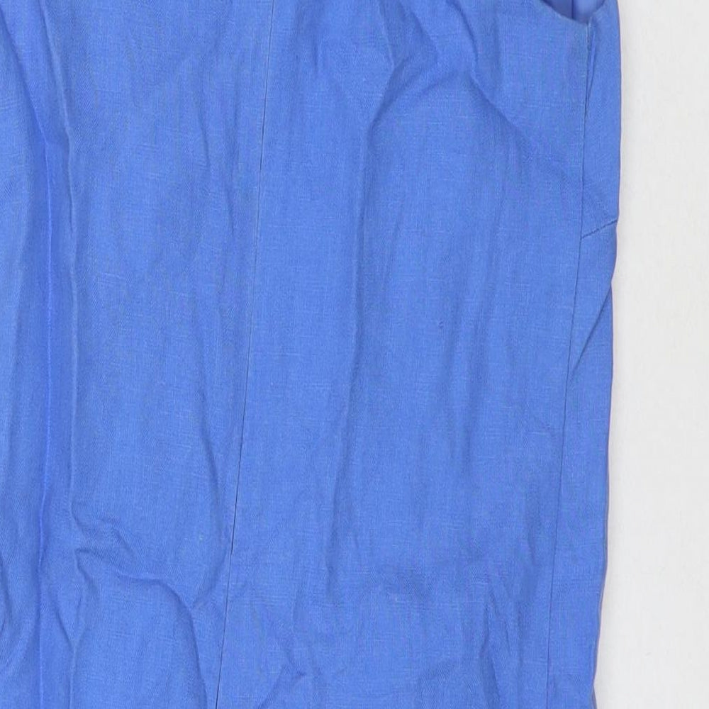 NEXT Womens Blue Linen A-Line Size 8 Round Neck Zip