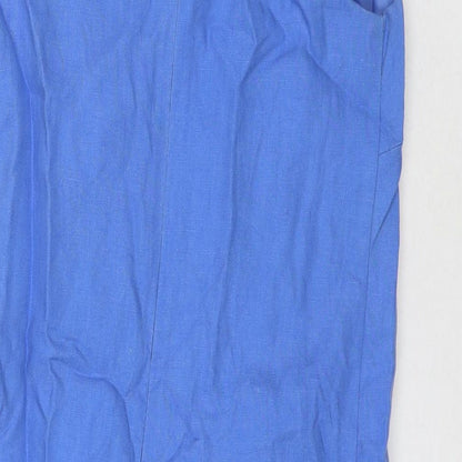 NEXT Womens Blue Linen A-Line Size 8 Round Neck Zip