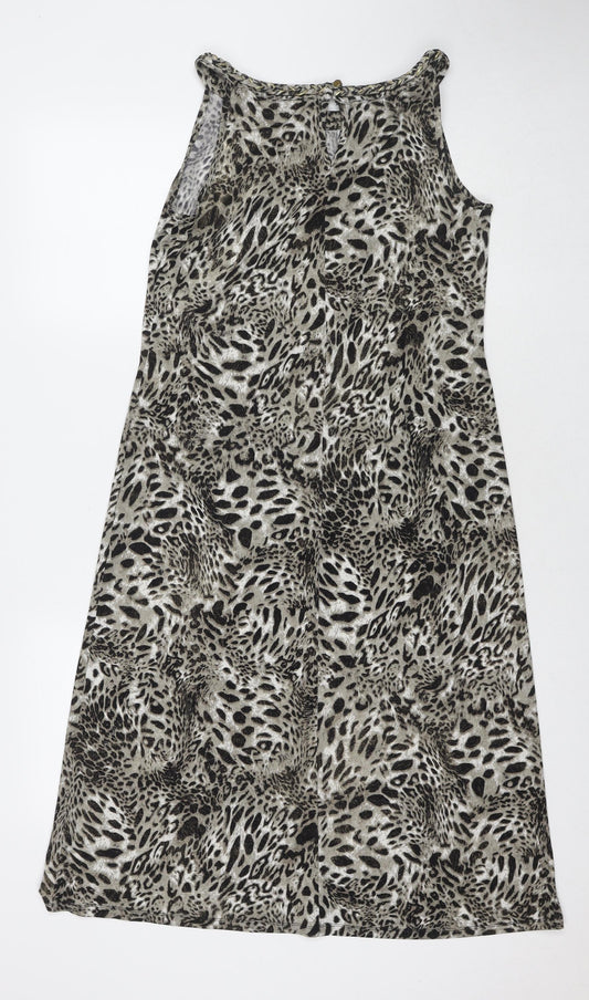 M&Co Womens Grey Animal Print Polyester Maxi Size 10 Round Neck Pullover - Leopard Print