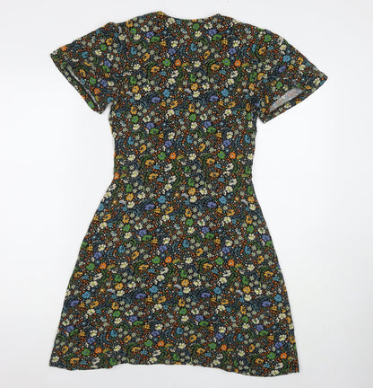 NEXT Womens Multicoloured Floral Viscose Fit & Flare Size 8 V-Neck Pullover
