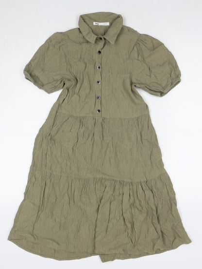 Sinsay Womens Green Viscose Shirt Dress Size S Collared Pullover
