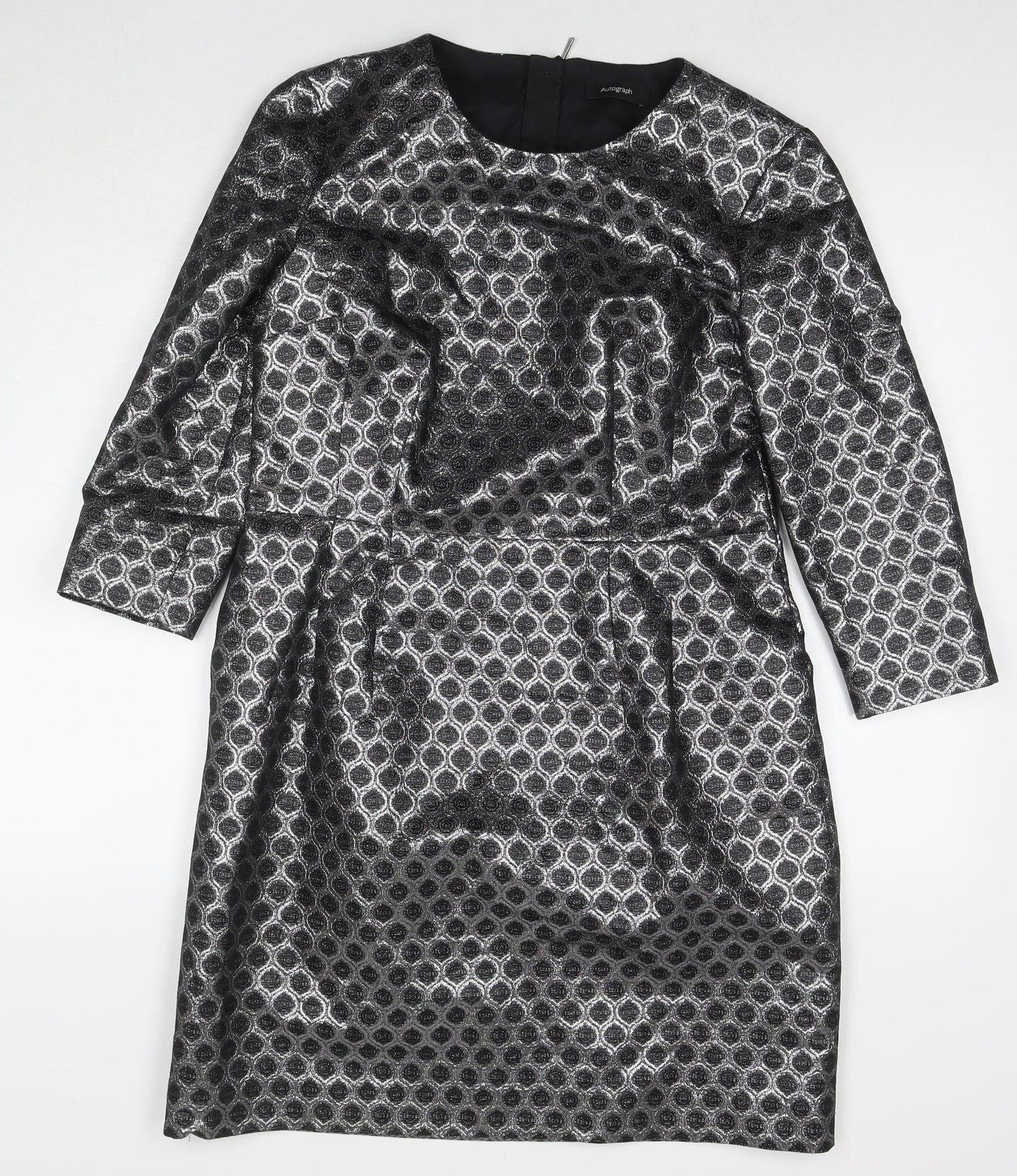 Autograph Womens Silver Polyester A-Line Size 12 Round Neck Pullover