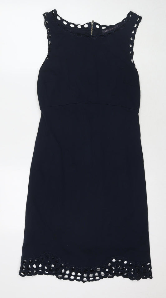 Marks and Spencer Womens Blue Viscose A-Line Size 10 Round Neck Pullover
