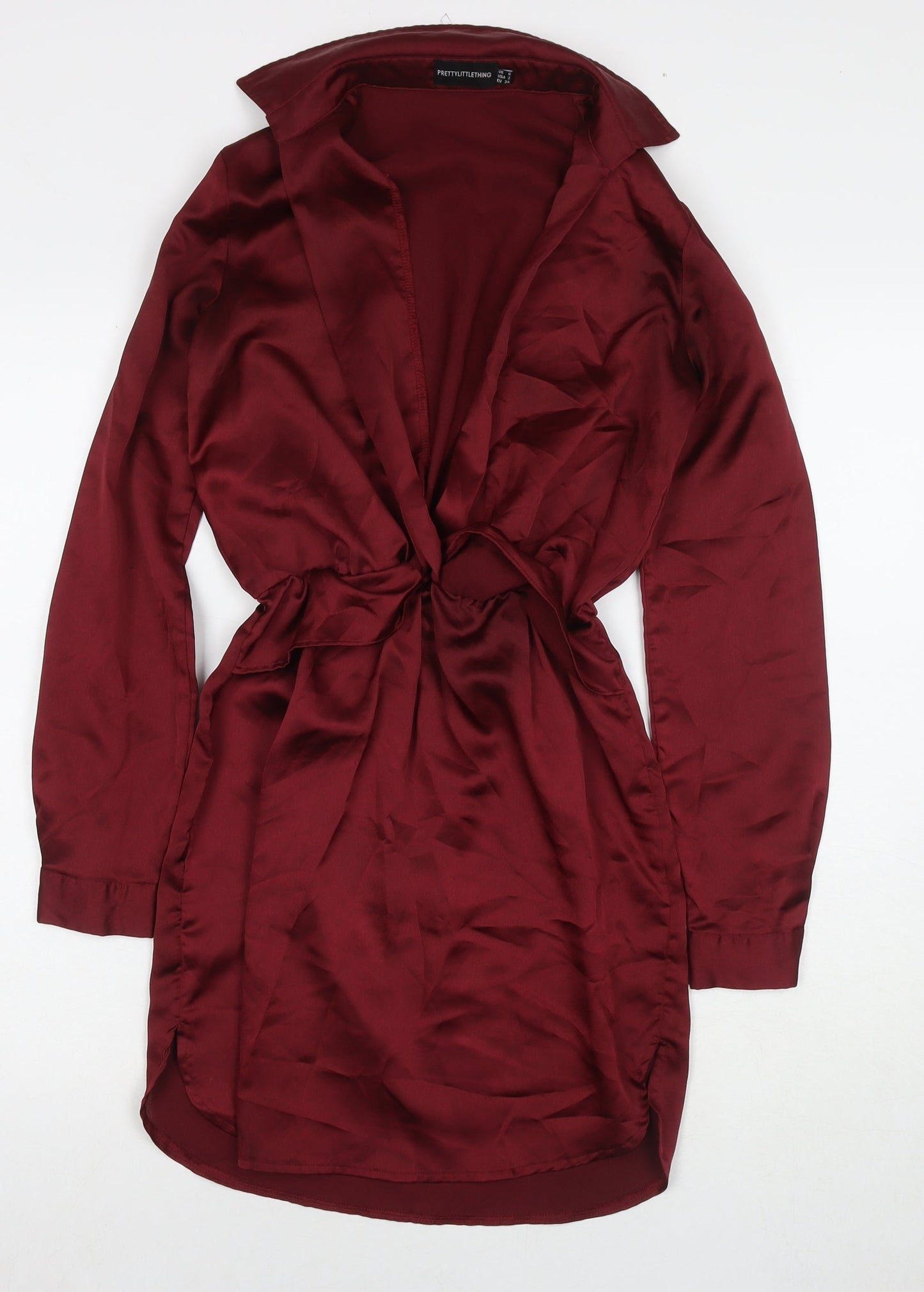 PRETTYLITTLETHING Womens Red Polyester A-Line Size 6 Collared Pullover