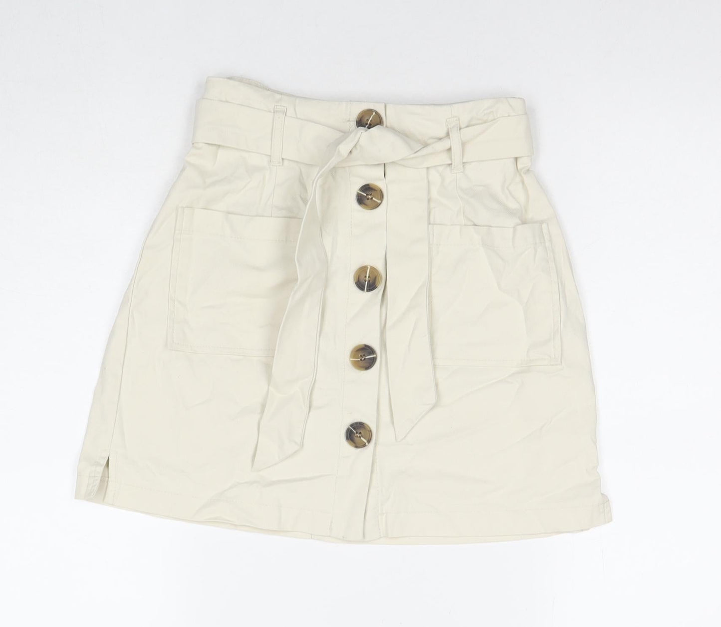 Miss Selfridge Womens Beige Cotton A-Line Skirt Size 8 Button