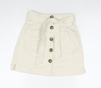 Miss Selfridge Womens Beige Cotton A-Line Skirt Size 8 Button