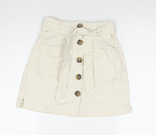 Miss Selfridge Womens Beige Cotton A-Line Skirt Size 8 Button