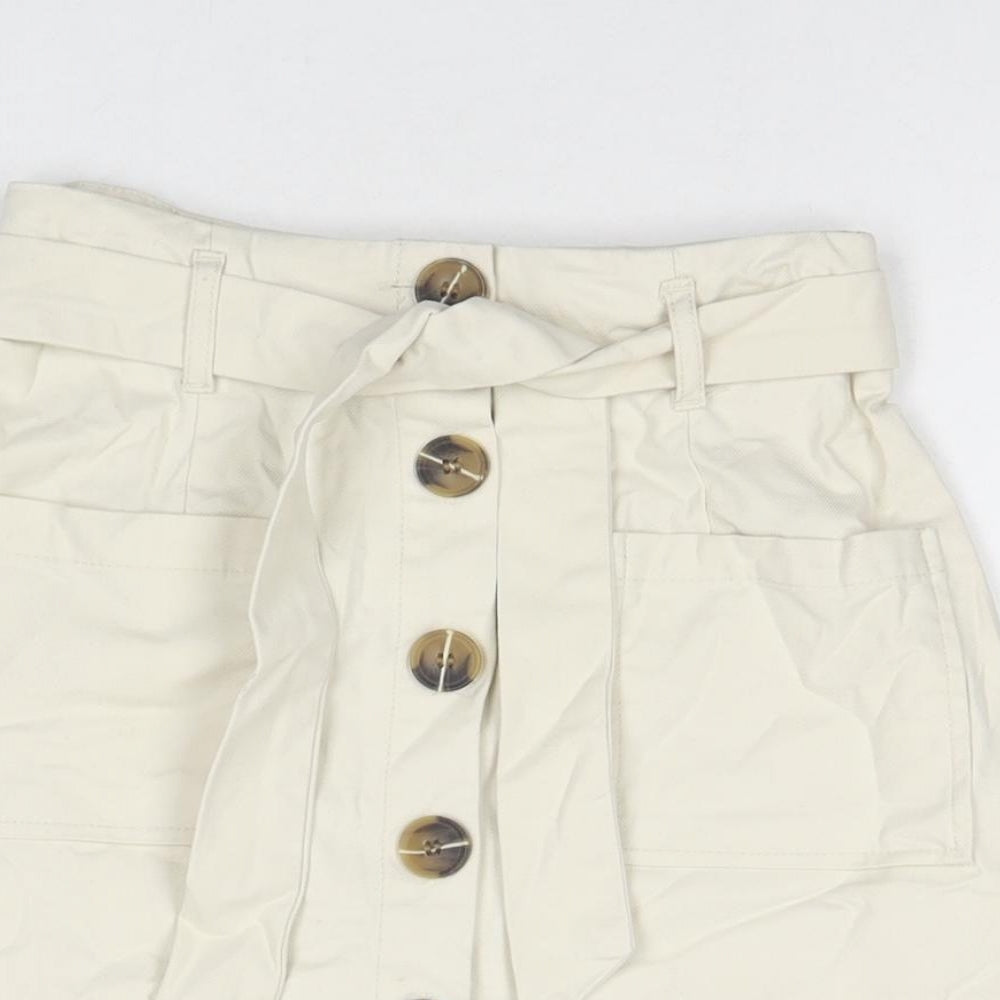 Miss Selfridge Womens Beige Cotton A-Line Skirt Size 8 Button