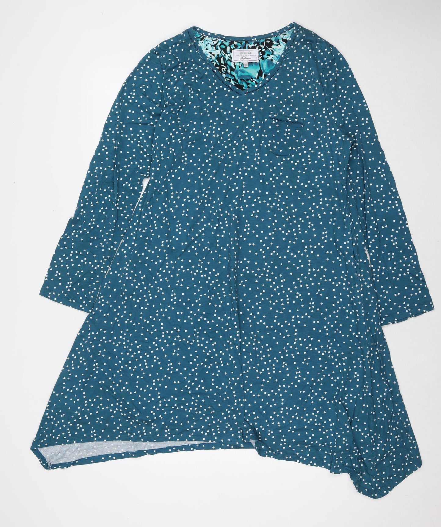 Carole Hochman Womens Blue Polka Dot Viscose A-Line Size M V-Neck Pullover