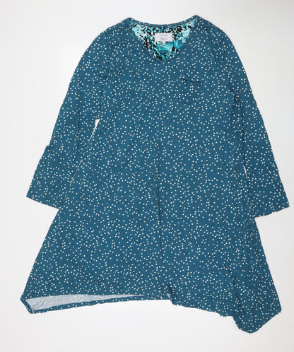 Carole Hochman Womens Blue Polka Dot Viscose A-Line Size M V-Neck Pullover