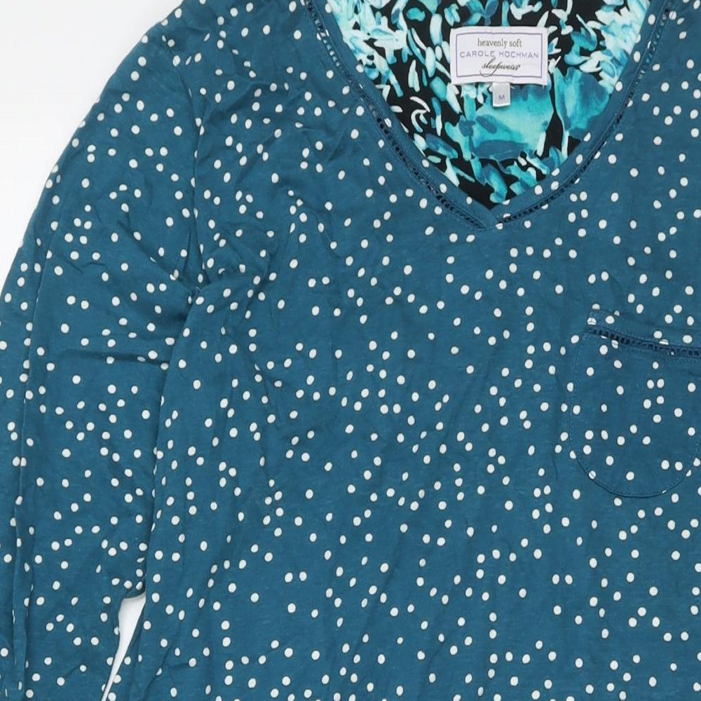 Carole Hochman Womens Blue Polka Dot Viscose A-Line Size M V-Neck Pullover