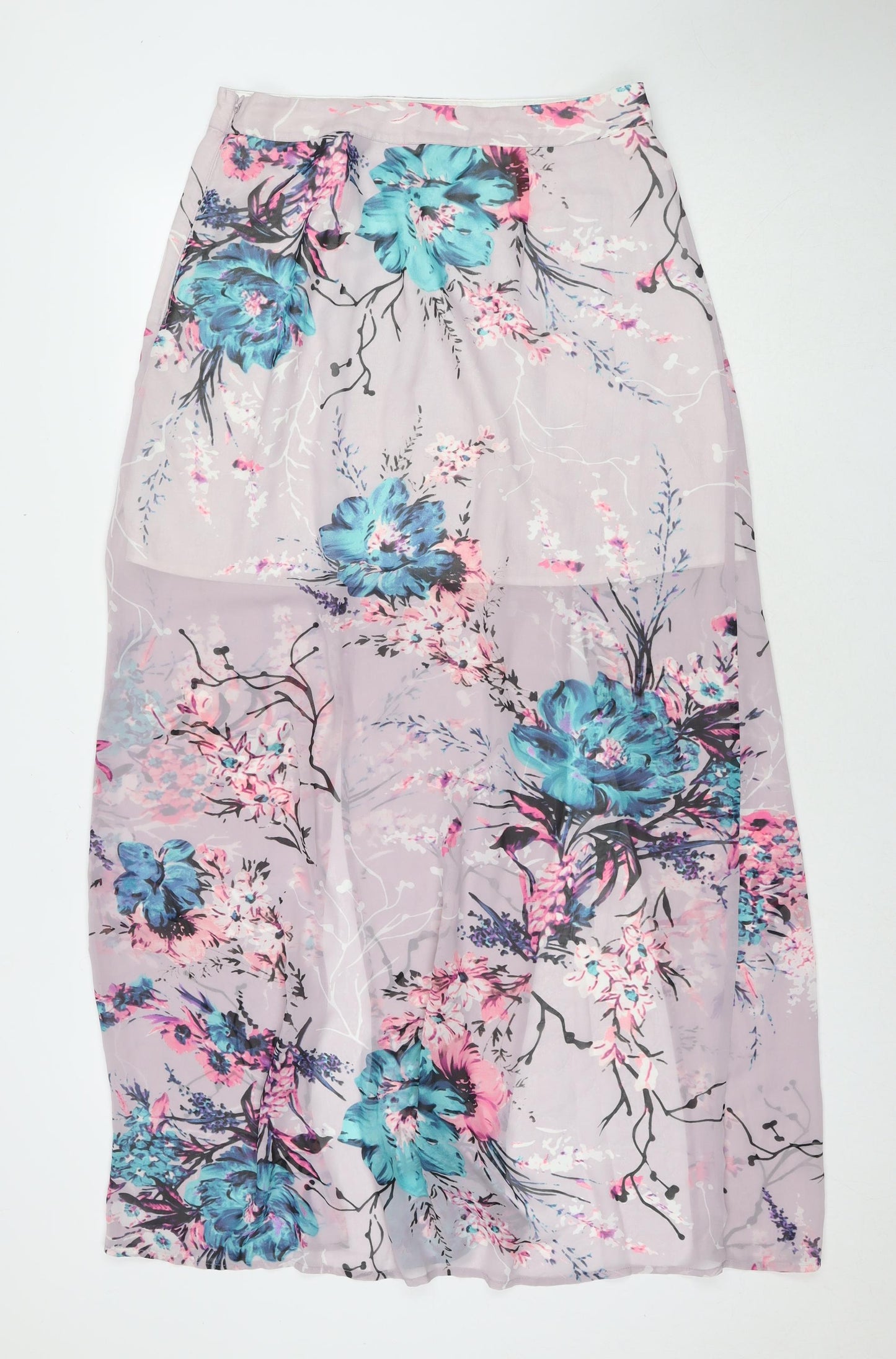 Lipsy Womens Pink Floral Polyester Maxi Skirt Size 14 Zip