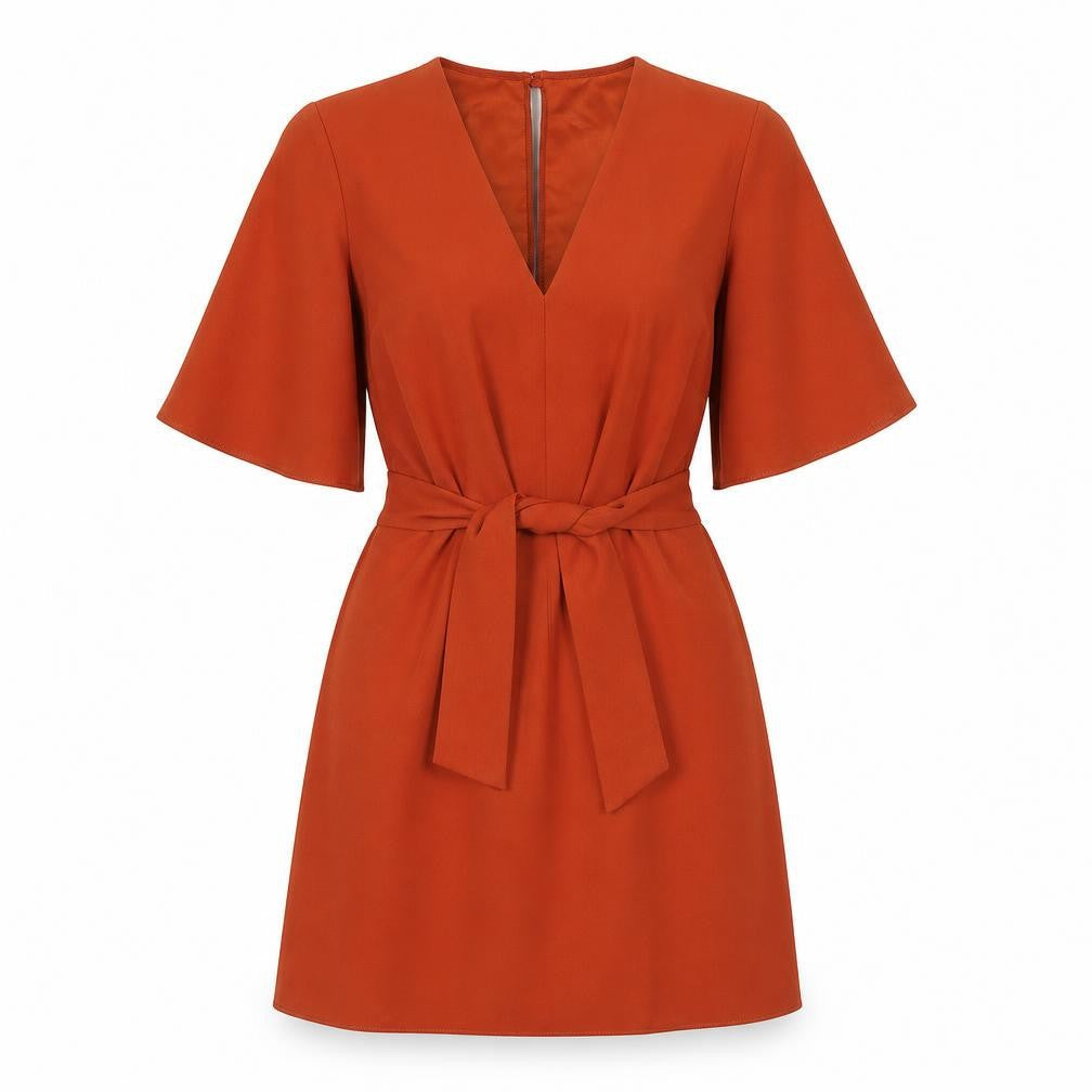 Miss Selfridge Womens Orange Polyester A-Line Size 4 V-Neck Button