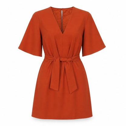 Miss Selfridge Womens Orange Polyester A-Line Size 4 V-Neck Button