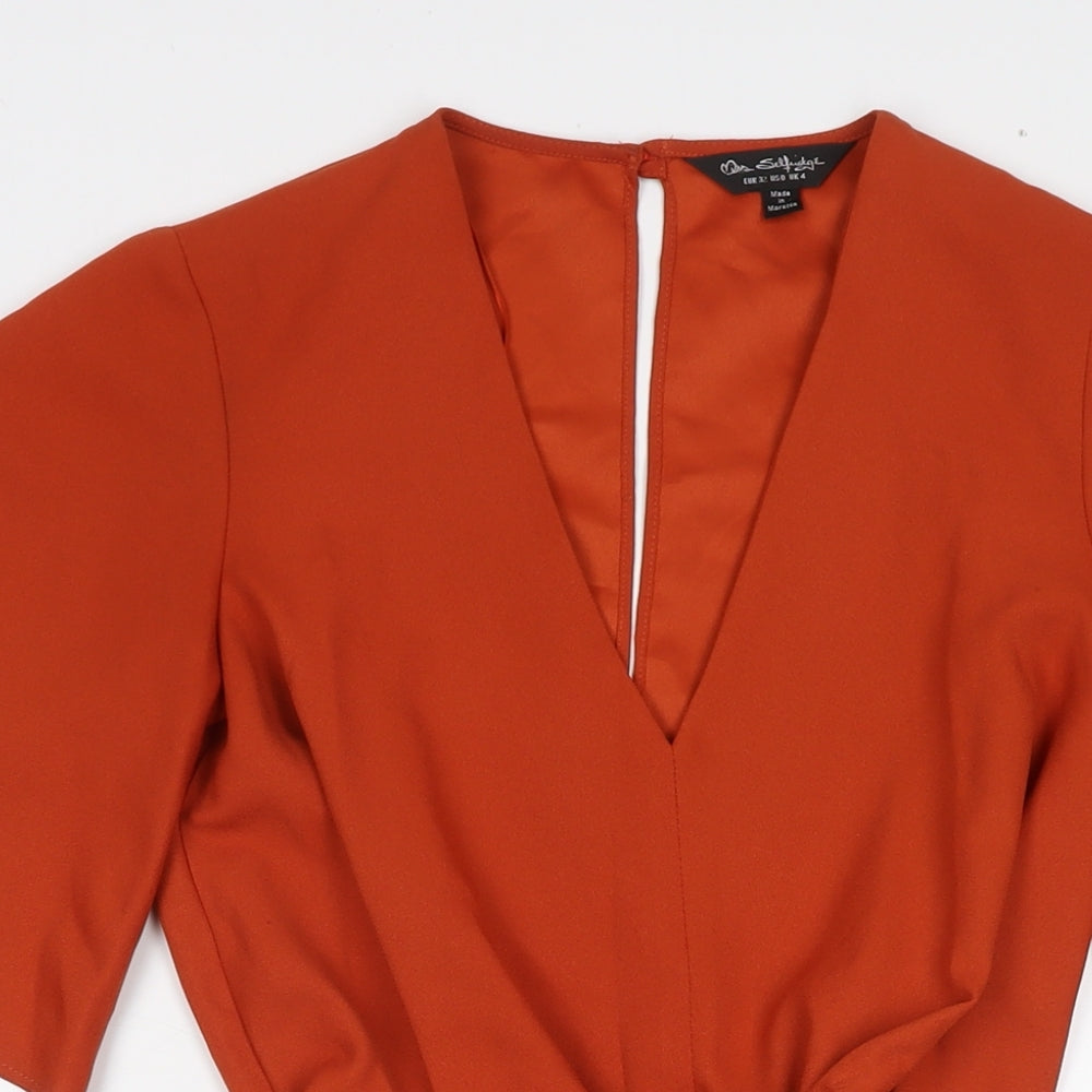 Miss Selfridge Womens Orange Polyester A-Line Size 4 V-Neck Button