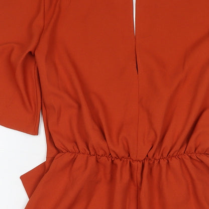 Miss Selfridge Womens Orange Polyester A-Line Size 4 V-Neck Button