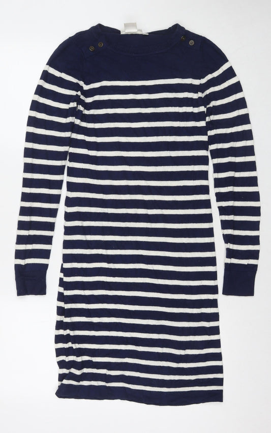 JoJo Maman Bébé Womens Blue Striped Cotton Maxi Size XS Round Neck Pullover