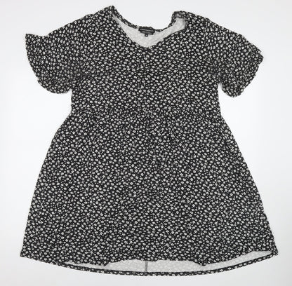 Wednesday's Girl Womens Black Floral Viscose Fit & Flare Size 18 Round Neck Pullover