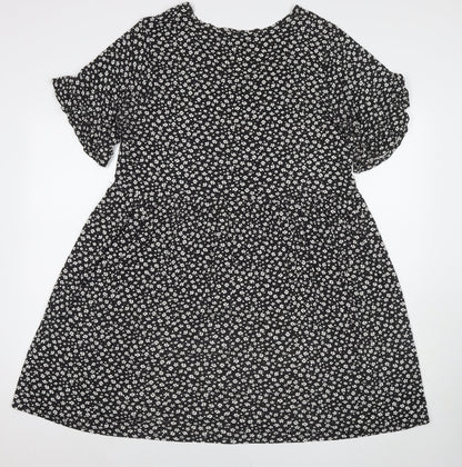 Wednesday's Girl Womens Black Floral Viscose Fit & Flare Size 18 Round Neck Pullover