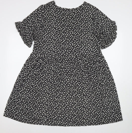 Wednesday's Girl Womens Black Floral Viscose Fit & Flare Size 18 Round Neck Pullover