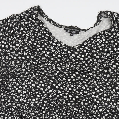 Wednesday's Girl Womens Black Floral Viscose Fit & Flare Size 18 Round Neck Pullover