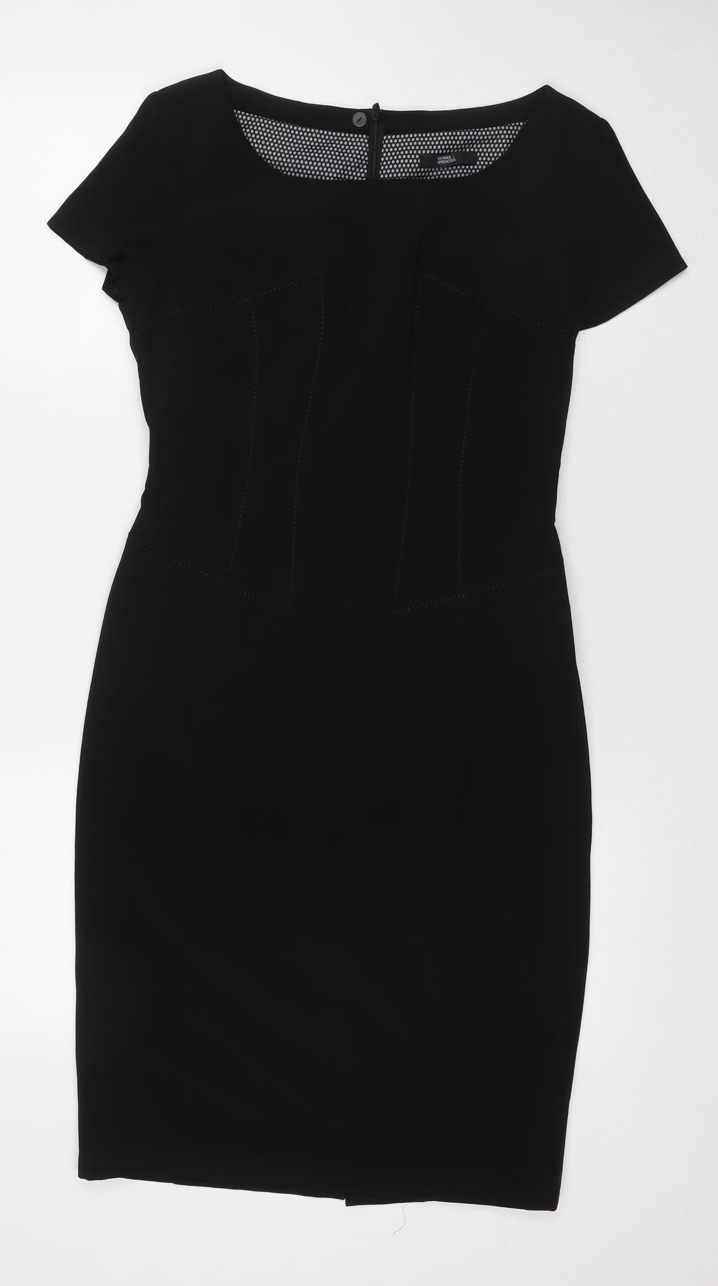 Marks and Spencer Womens Black Polyester A-Line Size 10 Round Neck Zip