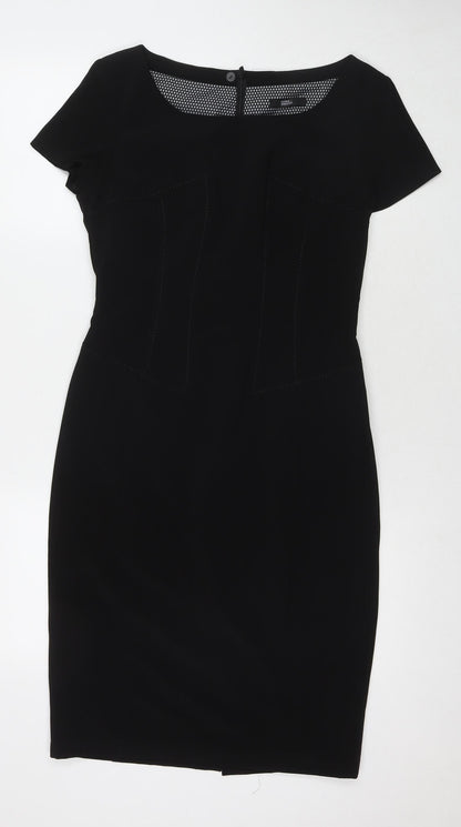 Marks and Spencer Womens Black Polyester A-Line Size 10 Round Neck Zip