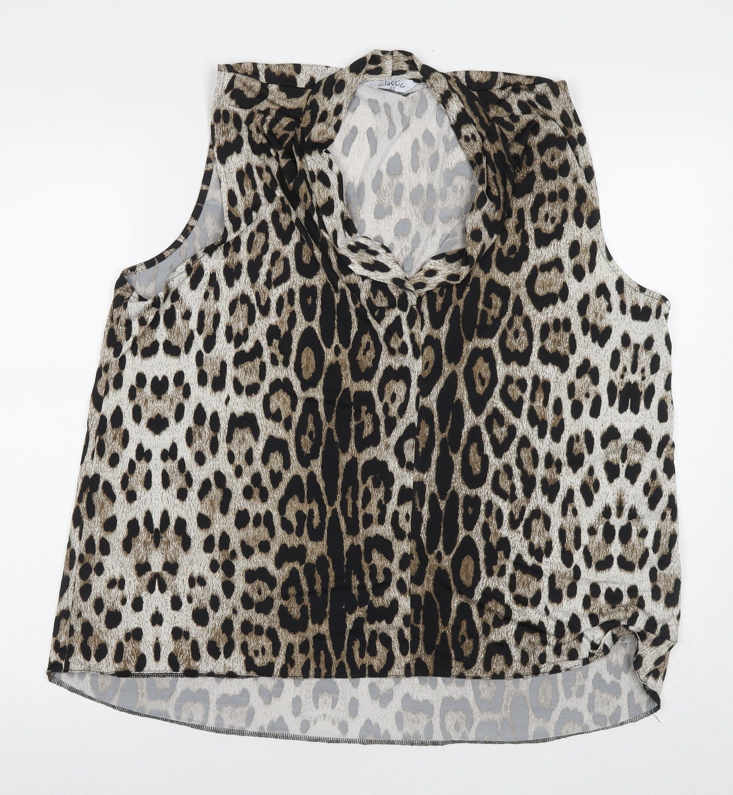 Classics Womens Beige Animal Print Polyester Basic Tank Size 20 V-Neck