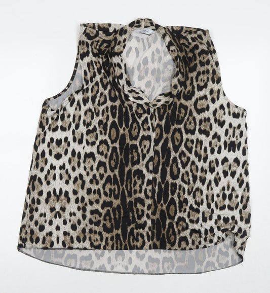 Classics Womens Beige Animal Print Polyester Basic Tank Size 20 V-Neck