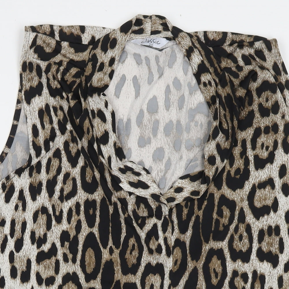 Classics Womens Beige Animal Print Polyester Basic Tank Size 20 V-Neck