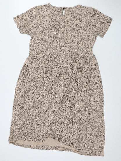 Wednesday's Girl Womens Beige Animal Print Viscose Fit & Flare Size 14 Round Neck Pullover - Leopard Print