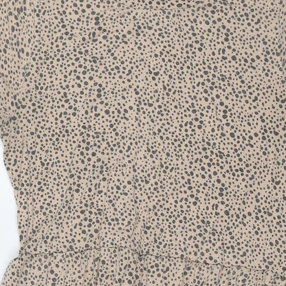 Wednesday's Girl Womens Beige Animal Print Viscose Fit & Flare Size 14 Round Neck Pullover - Leopard Print