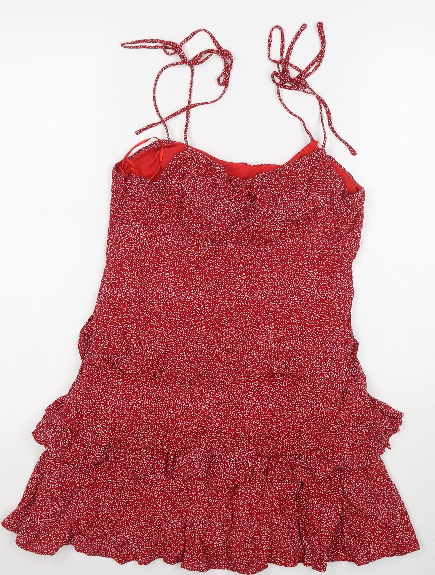 Sundae Muse Womens Red Geometric Viscose Tank Dress Size 8 V-Neck Pullover