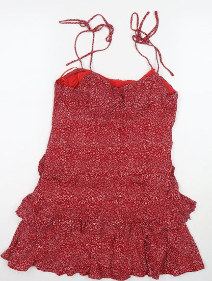 Sundae Muse Womens Red Geometric Viscose Tank Dress Size 8 V-Neck Pullover