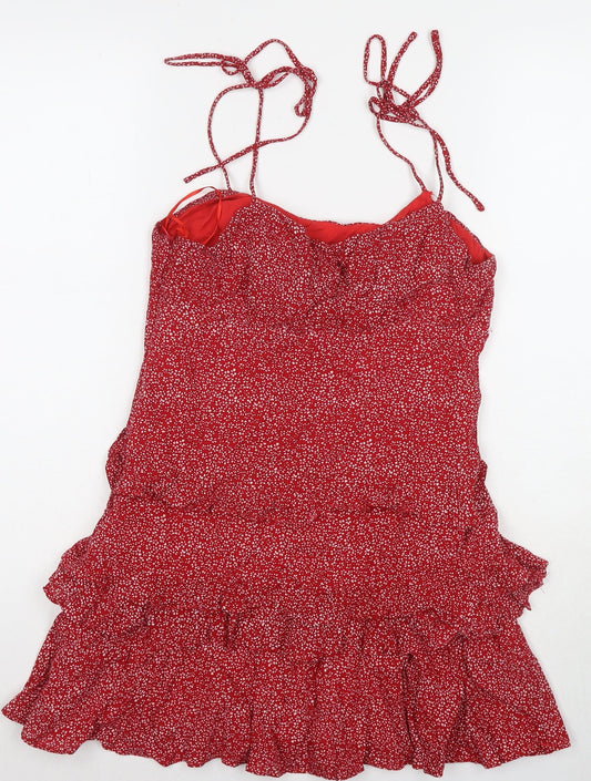 Sundae Muse Womens Red Geometric Viscose Tank Dress Size 8 V-Neck Pullover