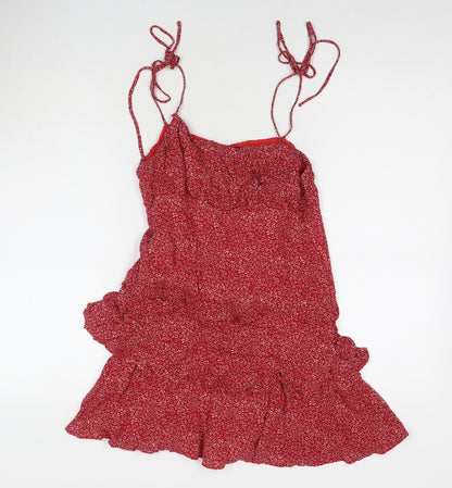 Sundae Muse Womens Red Geometric Viscose Tank Dress Size 8 V-Neck Pullover