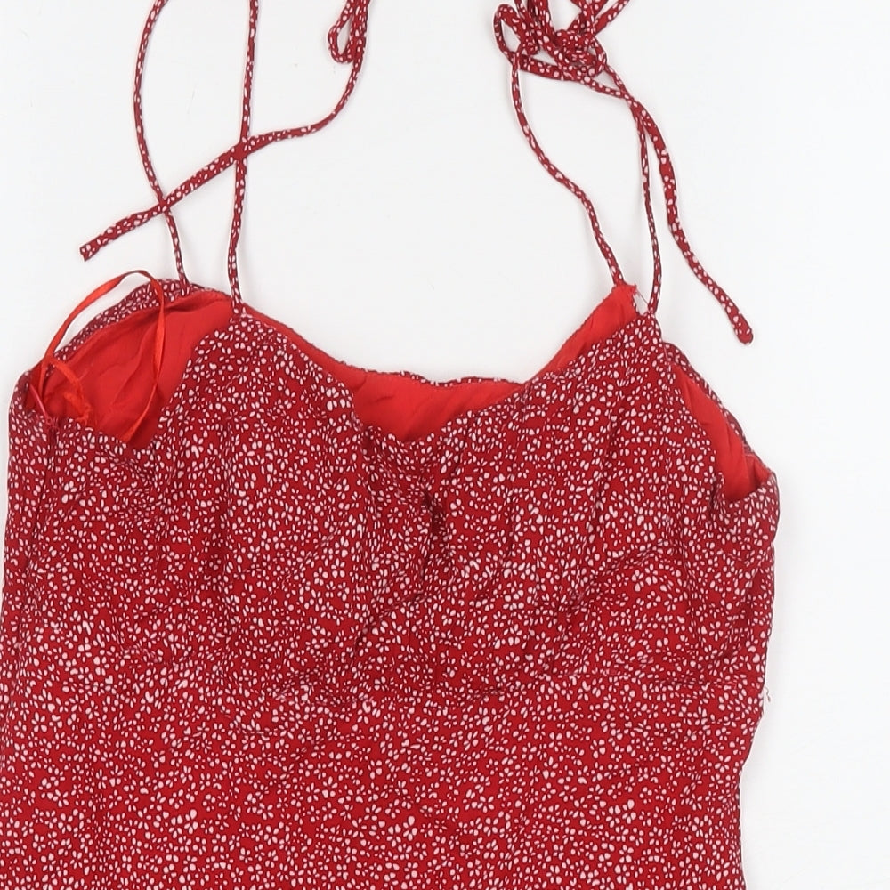 Sundae Muse Womens Red Geometric Viscose Tank Dress Size 8 V-Neck Pullover
