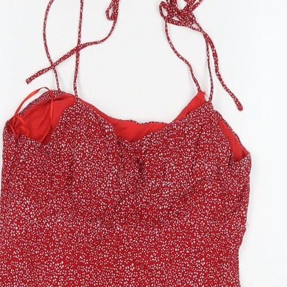 Sundae Muse Womens Red Geometric Viscose Tank Dress Size 8 V-Neck Pullover