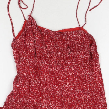 Sundae Muse Womens Red Geometric Viscose Tank Dress Size 8 V-Neck Pullover