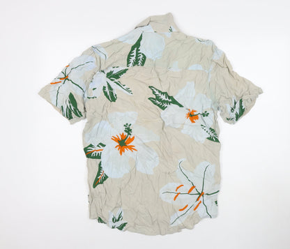 Back view of Only & Sons men’s multicoloured floral viscose button-up, size M, collared button