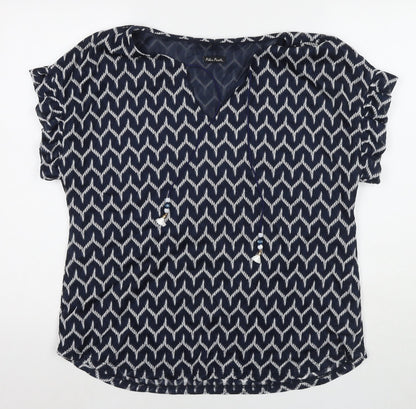 Pilar Prieto Womens Black Geometric Polyester Basic T-Shirt Size L Round Neck