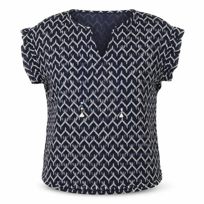 Pilar Prieto Womens Black Geometric Polyester Basic T-Shirt Size L Round Neck