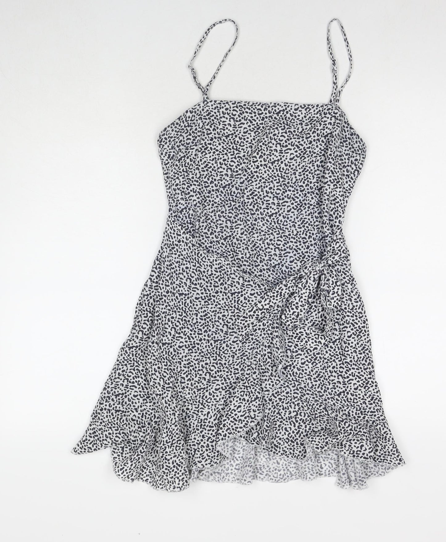 Rumor Womens White Animal Print Polyester Tank Dress Size 8 Square Neck Zip - Leopard Print