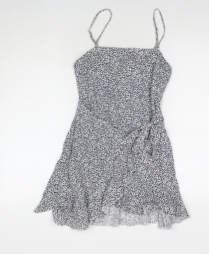 Rumor Womens White Animal Print Polyester Tank Dress Size 8 Square Neck Zip - Leopard Print