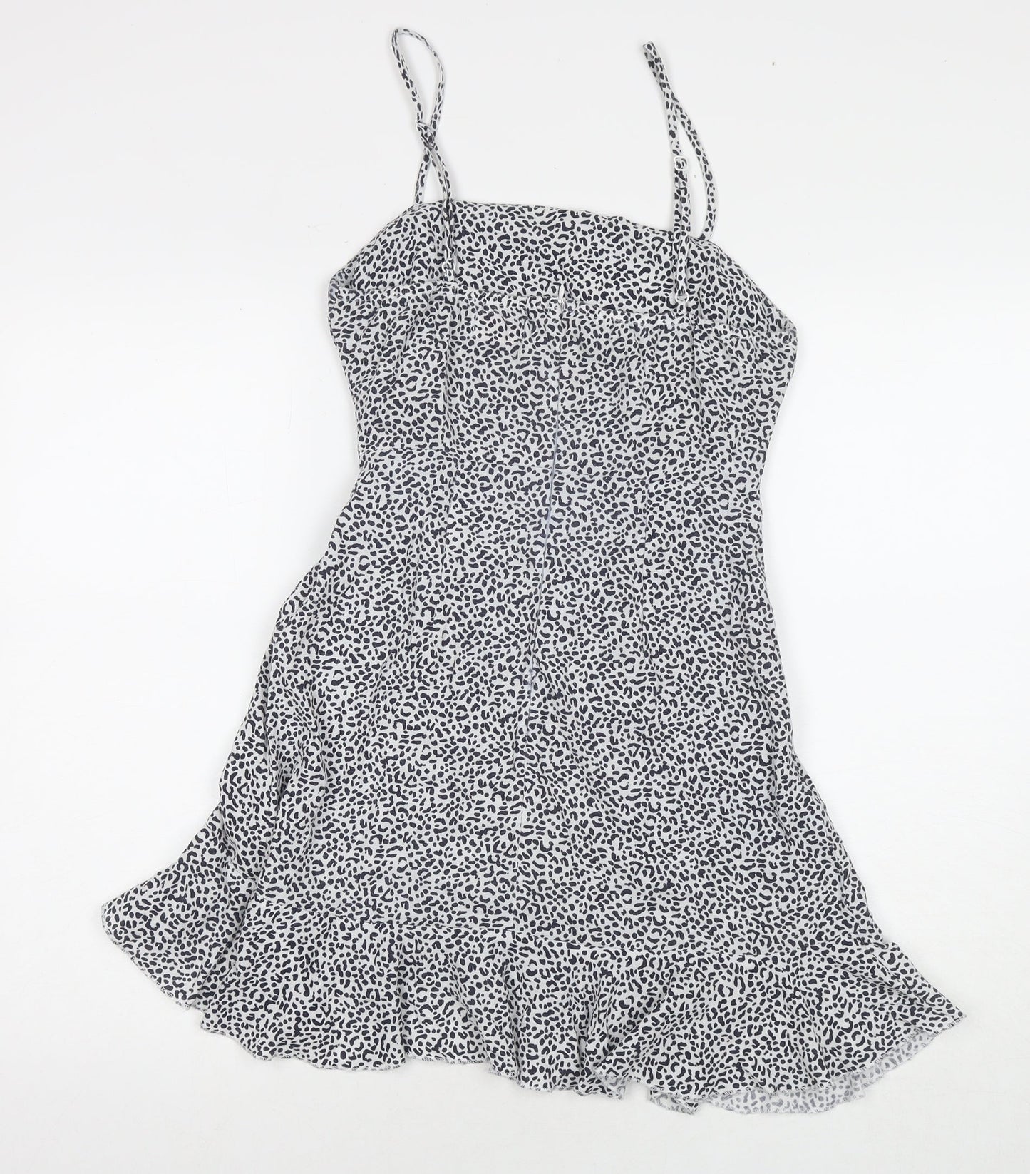 Rumor Womens White Animal Print Polyester Tank Dress Size 8 Square Neck Zip - Leopard Print