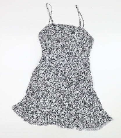 Rumor Womens White Animal Print Polyester Tank Dress Size 8 Square Neck Zip - Leopard Print