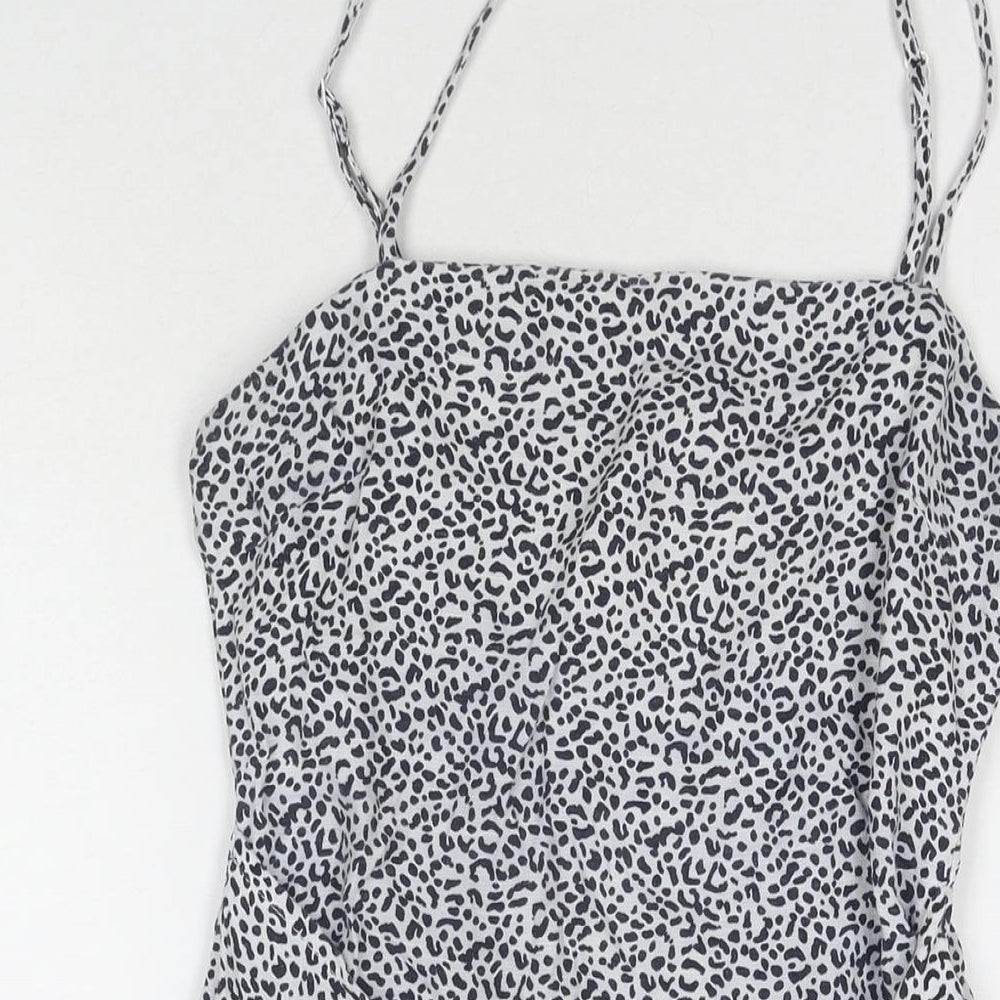 Rumor Womens White Animal Print Polyester Tank Dress Size 8 Square Neck Zip - Leopard Print