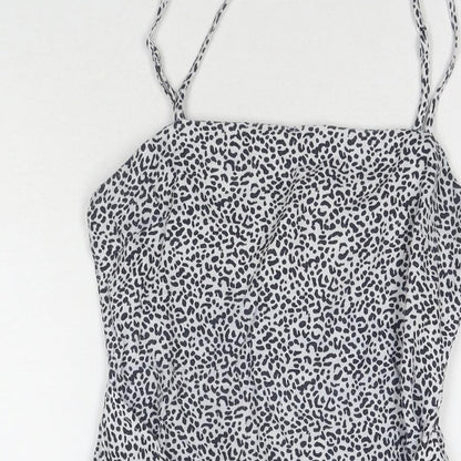 Rumor Womens White Animal Print Polyester Tank Dress Size 8 Square Neck Zip - Leopard Print