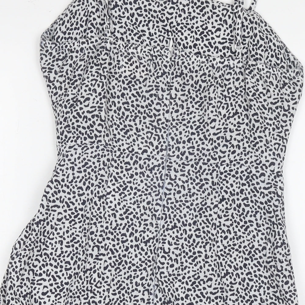Rumor Womens White Animal Print Polyester Tank Dress Size 8 Square Neck Zip - Leopard Print