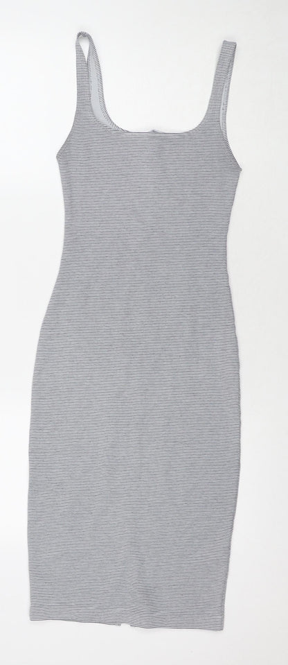 Zara Womens Grey Striped Polyester Bodycon Size S Scoop Neck Pullover